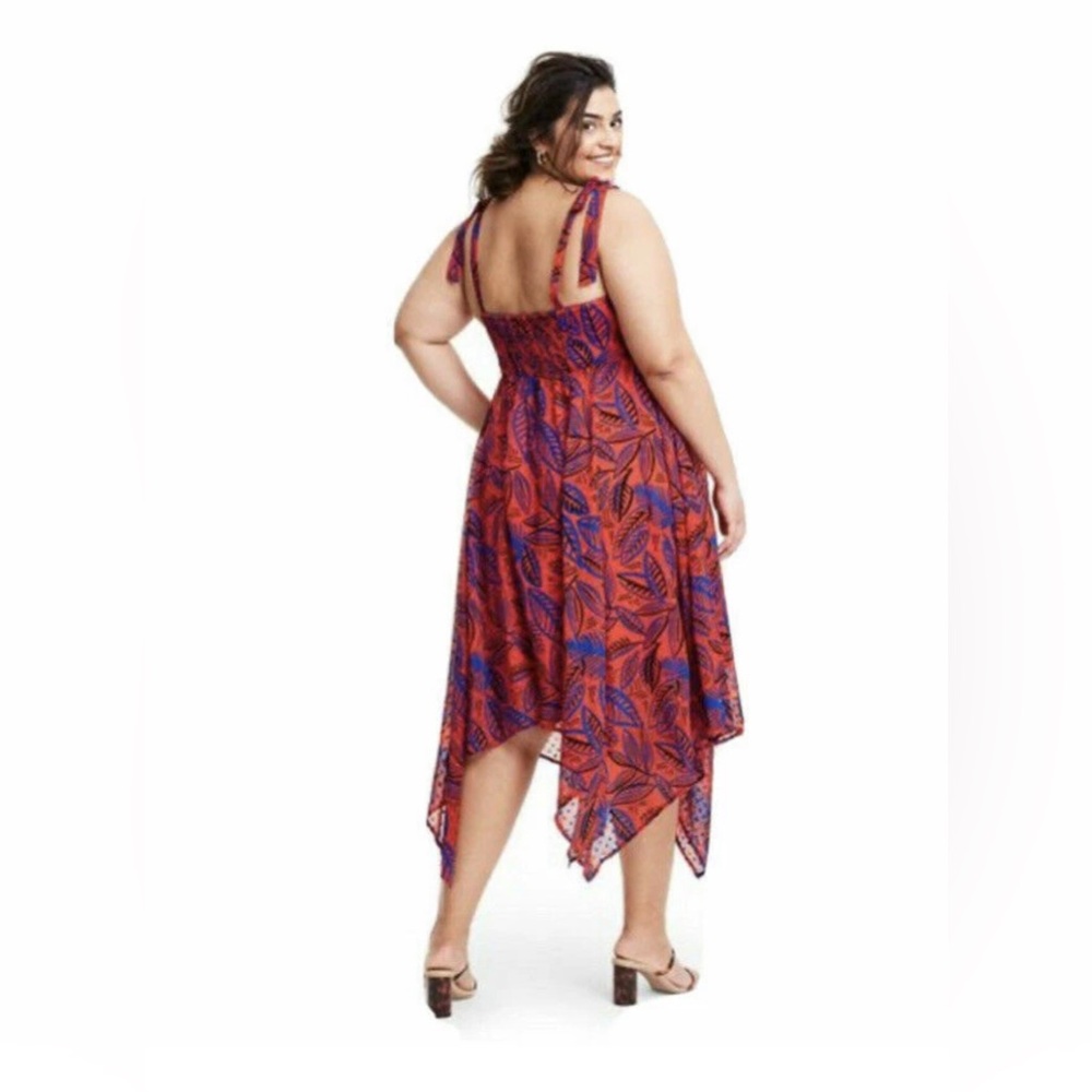 ALEXIS for Target Dress Orange Blue Botanical Tie Strap Asymmetrical Hem 2X NWT - Picture 2 of 9